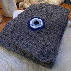 Handmade evil eye grey scarf extra long. 🧿